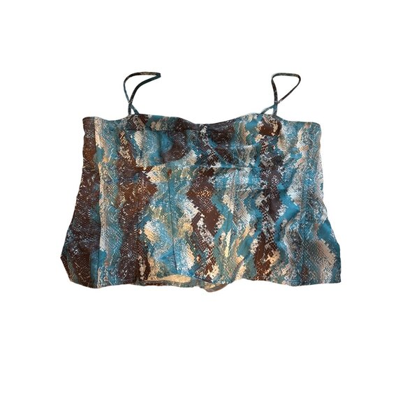 PrettyLittleThing Corset Top Teal Brown Snake Print Structured Corset Size 18 - Picture 2 of 5
